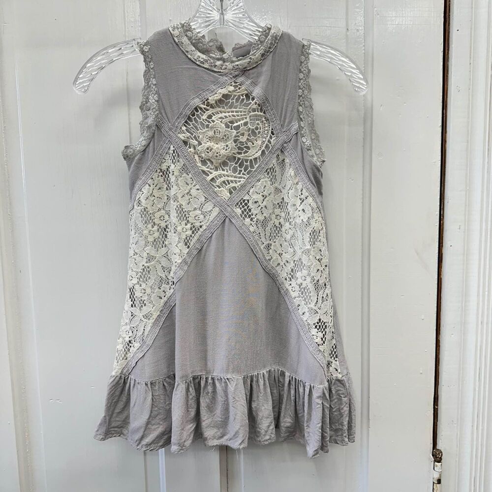 Hayden girl's crocheted blouse top gray fully lined girl's‎ 11/12